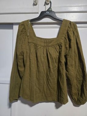 NWT Sonoma Olive Green Square Neck Peasant Top Size XL